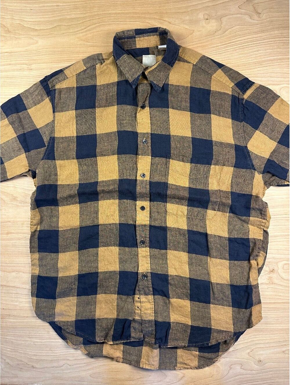 Vintage 80s Gap 100% Linen plaid button up shirt buffalo medium lightweight